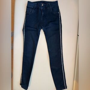 Women’s Black Colombian Jeans .Skinny Jeans with Metallic Side Trim